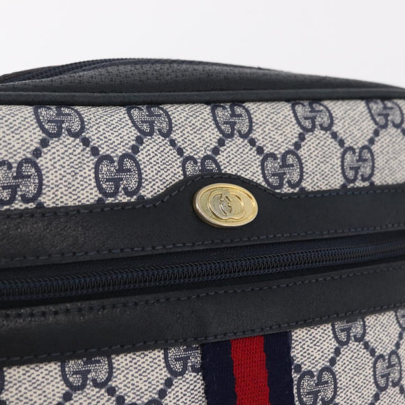 GUCCI GG Supreme Sherry Line Shoulder Bag PVC Navy Gold Tone 010 378 Auth 207669