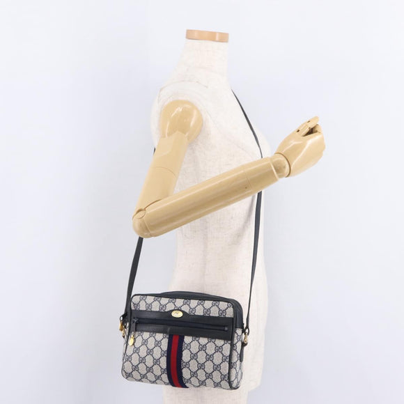 GUCCI GG Supreme Sherry Line Shoulder Bag PVC Navy Gold Tone 010 378 Auth 207669