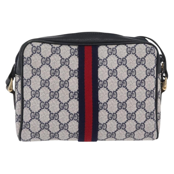 GUCCI GG Supreme Sherry Line Shoulder Bag PVC Navy Gold Tone 010 378 Auth 207669