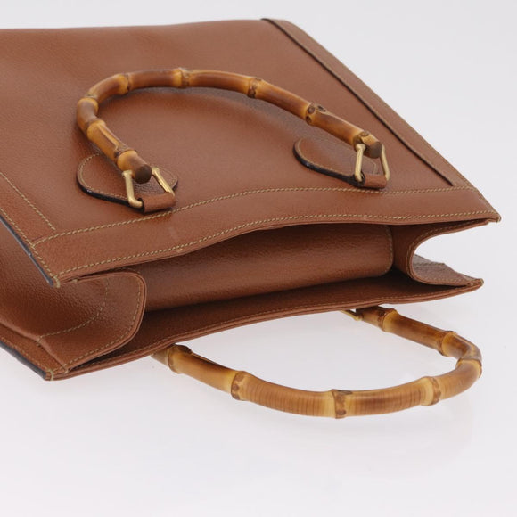 GUCCI Bamboo Tote Bag Leather Beige Gold Tone 002 0260 2615 Auth 207675