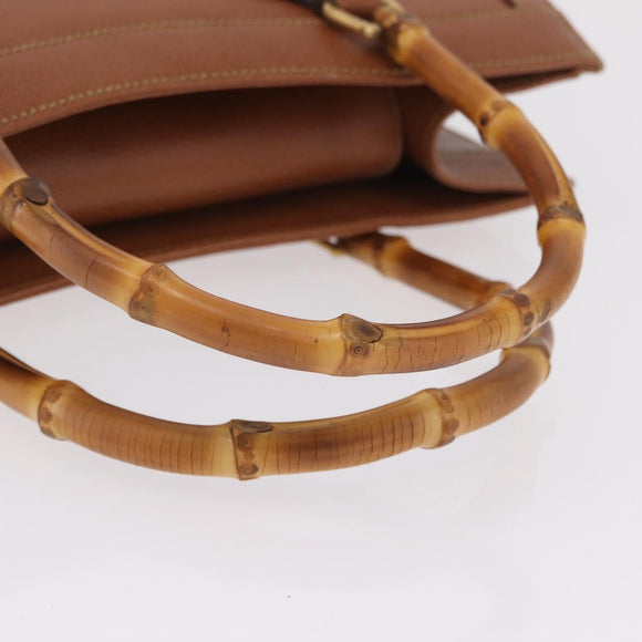 GUCCI Bamboo Tote Bag Leather Beige Gold Tone 002 0260 2615 Auth 207675