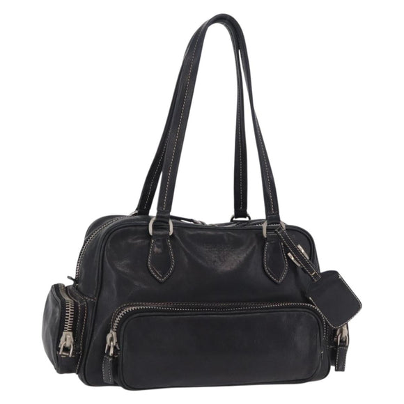 PRADA Hand Bag Leather Black Silver Auth 207680