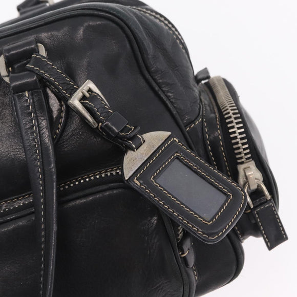 PRADA Hand Bag Leather Black Silver Auth 207680