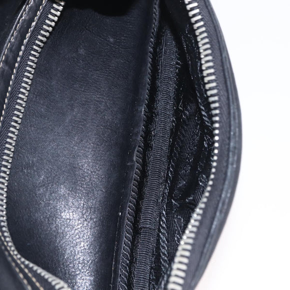 PRADA Hand Bag Leather Black Silver Auth 207680