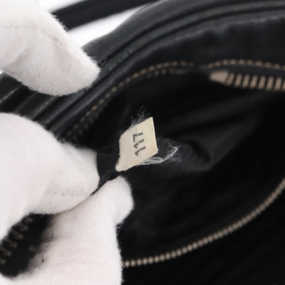 PRADA Hand Bag Leather Black Silver Auth 207680