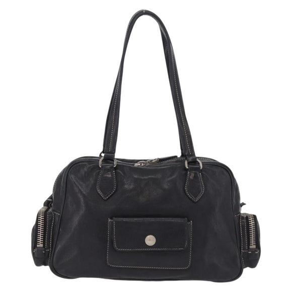 PRADA Hand Bag Leather Black Silver Auth 207680