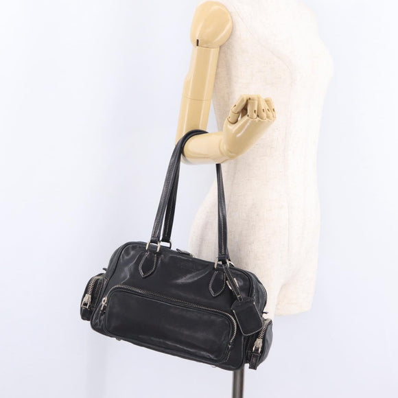 PRADA Hand Bag Leather Black Silver Auth 207680