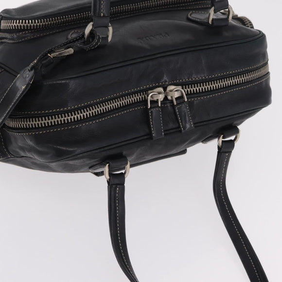 PRADA Hand Bag Leather Black Silver Auth 207680