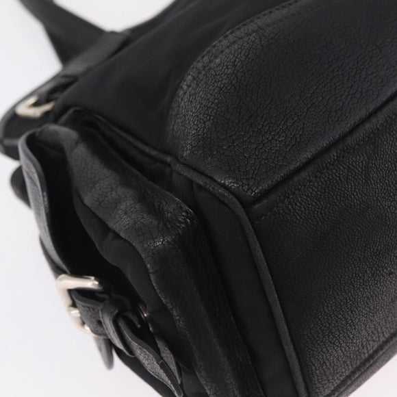 PRADA Tote Bag Nylon Black Silver Auth 207682