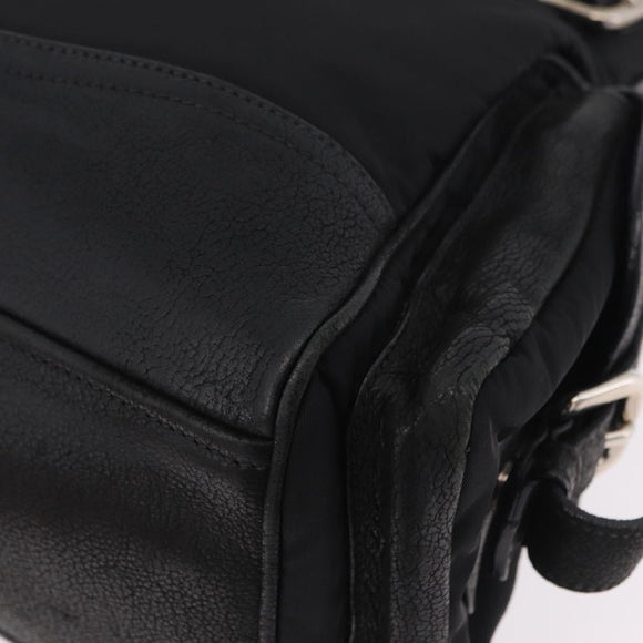 PRADA Tote Bag Nylon Black Silver Auth 207682