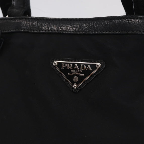 PRADA Tote Bag Nylon Black Silver Auth 207682