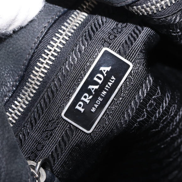 PRADA Tote Bag Nylon Black Silver Auth 207682