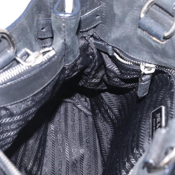 PRADA Tote Bag Nylon Black Silver Auth 207682