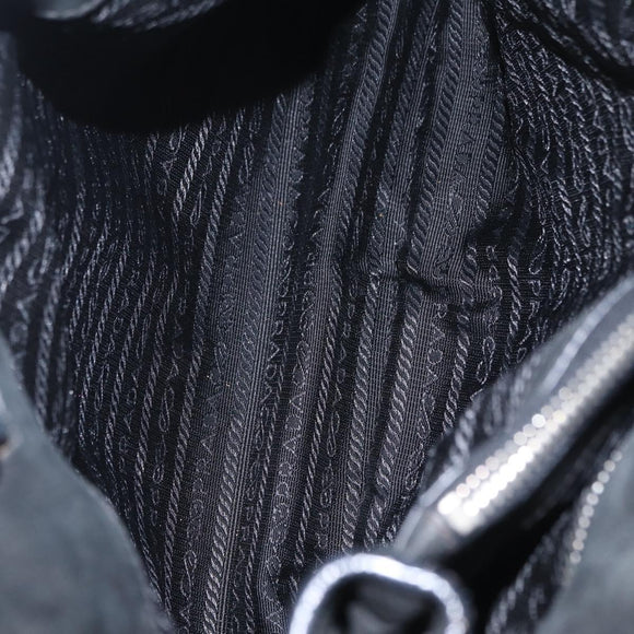 PRADA Tote Bag Nylon Black Silver Auth 207682