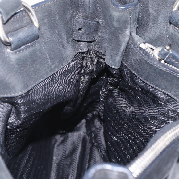 PRADA Tote Bag Nylon Black Silver Auth 207682