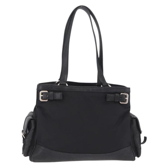 PRADA Tote Bag Nylon Black Silver Auth 207682