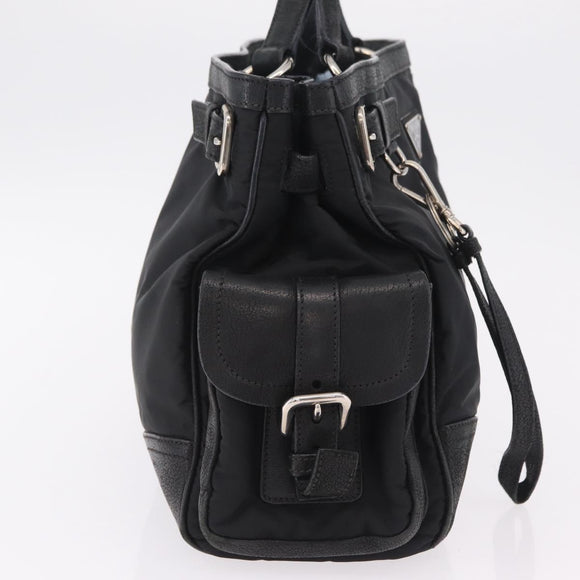 PRADA Tote Bag Nylon Black Silver Auth 207682