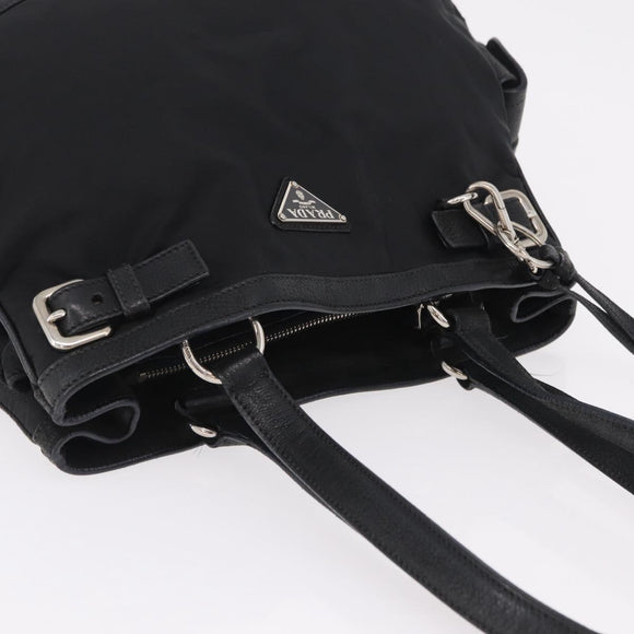PRADA Tote Bag Nylon Black Silver Auth 207682