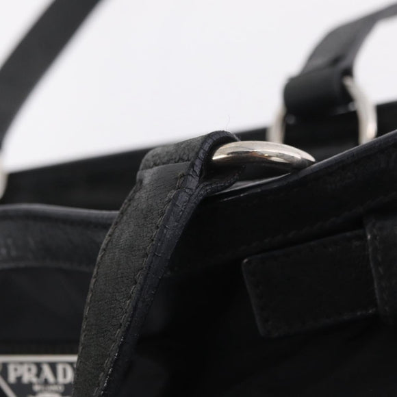 PRADA Tote Bag Nylon Black Silver Auth 207682