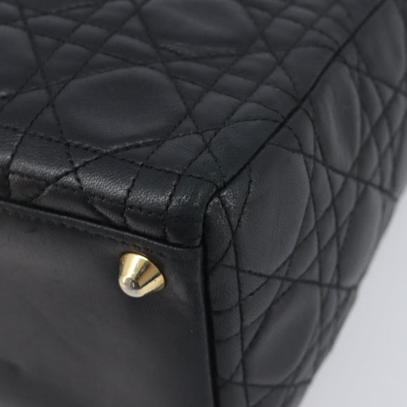 Christian Dior Cannage Lady Dior Large Hand Bag Lamb Skin Black Auth 207683V