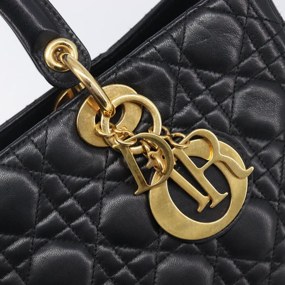 Christian Dior Cannage Lady Dior Large Hand Bag Lamb Skin Black Auth 207683V