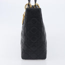 Christian Dior Cannage Lady Dior Large Hand Bag Lamb Skin Black Auth 207683V-3
