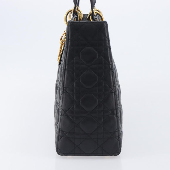 Christian Dior Cannage Lady Dior Large Hand Bag Lamb Skin Black Auth 207683V
