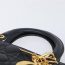 Christian Dior Cannage Lady Dior Large Hand Bag Lamb Skin Black Auth 207683V-8