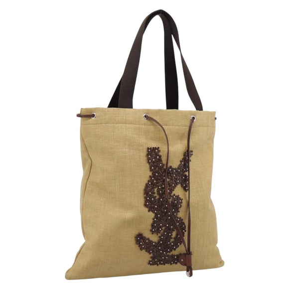 Saint Laurent Kahala Tote Bag Canvas Beige Silver 154058 Auth 207684