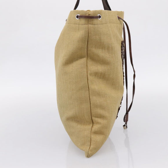 Saint Laurent Kahala Tote Bag Canvas Beige Silver 154058 Auth 207684