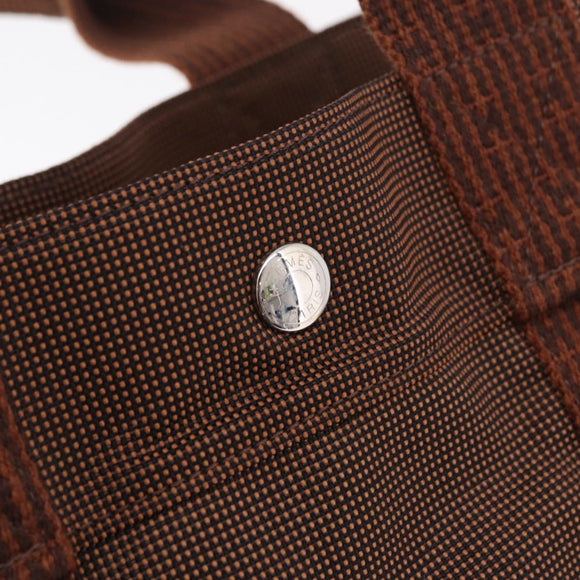 HERMES Her Line MM Hand Bag Canvas Brown Silver Auth 207690A