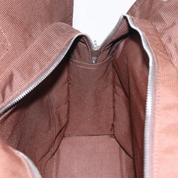 HERMES Her Line MM Hand Bag Canvas Brown Silver Auth 207690A