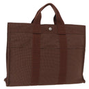 HERMES Her Line MM Hand Bag Canvas Brown Silver Auth 207690A-1