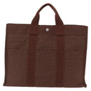 HERMES Her Line MM Hand Bag Canvas Brown Silver Auth 207690A-13