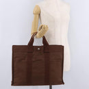 HERMES Her Line MM Hand Bag Canvas Brown Silver Auth 207690A-22