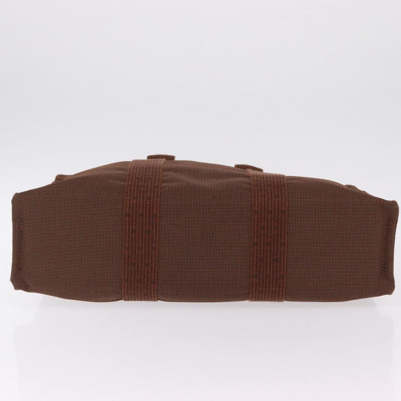 HERMES Her Line MM Hand Bag Canvas Brown Silver Auth 207690A