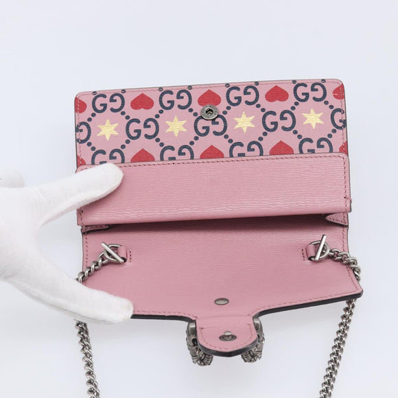 GUCCI Dionysus Chain Shoulder Bag Leather Pink Silver 476432 Auth 207694SAM