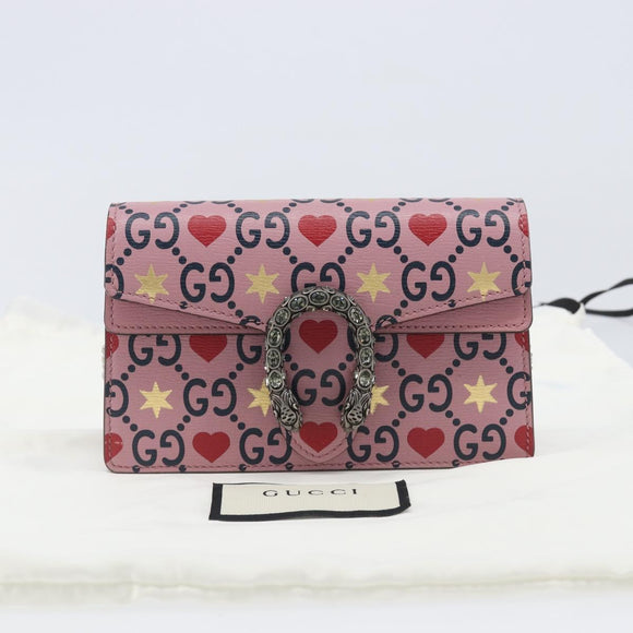 GUCCI Dionysus Chain Shoulder Bag Leather Pink Silver 476432 Auth 207694SAM