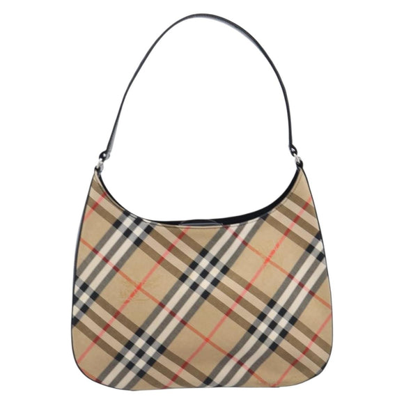Burberrys Nova Check Shoulder Bag Canvas Beige Silver Auth 207696A