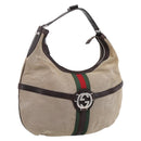 GUCCI Interlocking G Shoulder Bag Canvas Beige Silver 114871 Auth 207703-1