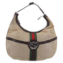 GUCCI Interlocking G Shoulder Bag Canvas Beige Silver 114871 Auth 207703-2
