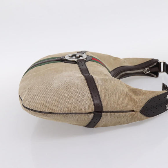 GUCCI Interlocking G Shoulder Bag Canvas Beige Silver 114871 Auth 207703