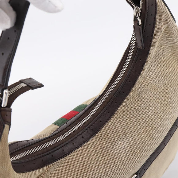 GUCCI Interlocking G Shoulder Bag Canvas Beige Silver 114871 Auth 207703