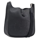 HERMES Evelyn PM Shoulder Bag Leather Black Silver Auth 207708-1