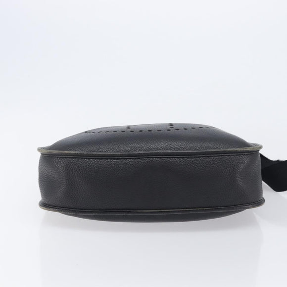 HERMES Evelyn PM Shoulder Bag Leather Black Silver Auth 207708