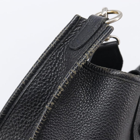 HERMES Evelyn PM Shoulder Bag Leather Black Silver Auth 207708