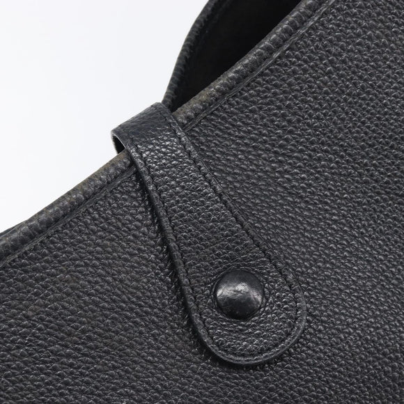 HERMES Evelyn PM Shoulder Bag Leather Black Silver Auth 207708