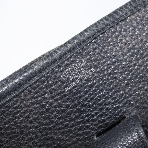 HERMES Evelyn PM Shoulder Bag Leather Black Silver Auth 207708