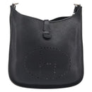 HERMES Evelyn PM Shoulder Bag Leather Black Silver Auth 207708-2