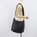HERMES Evelyn PM Shoulder Bag Leather Black Silver Auth 207708-24